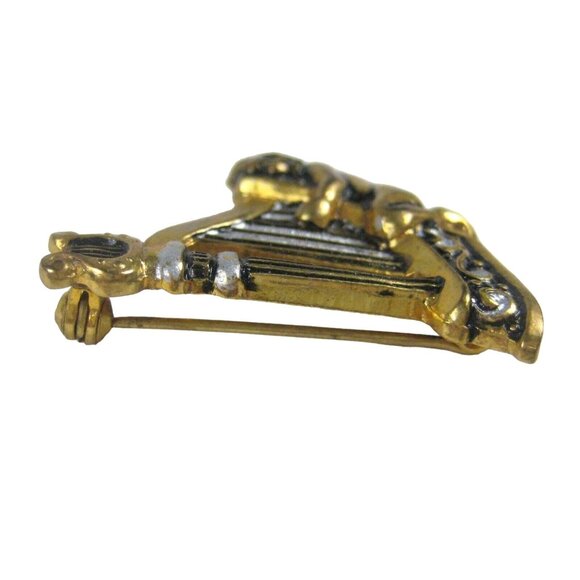 Harp Lyre Figure Brooch 1.2 In Pin Toledo Damascene STYLE Goldtone VTG Spain - Picture 4 of 5